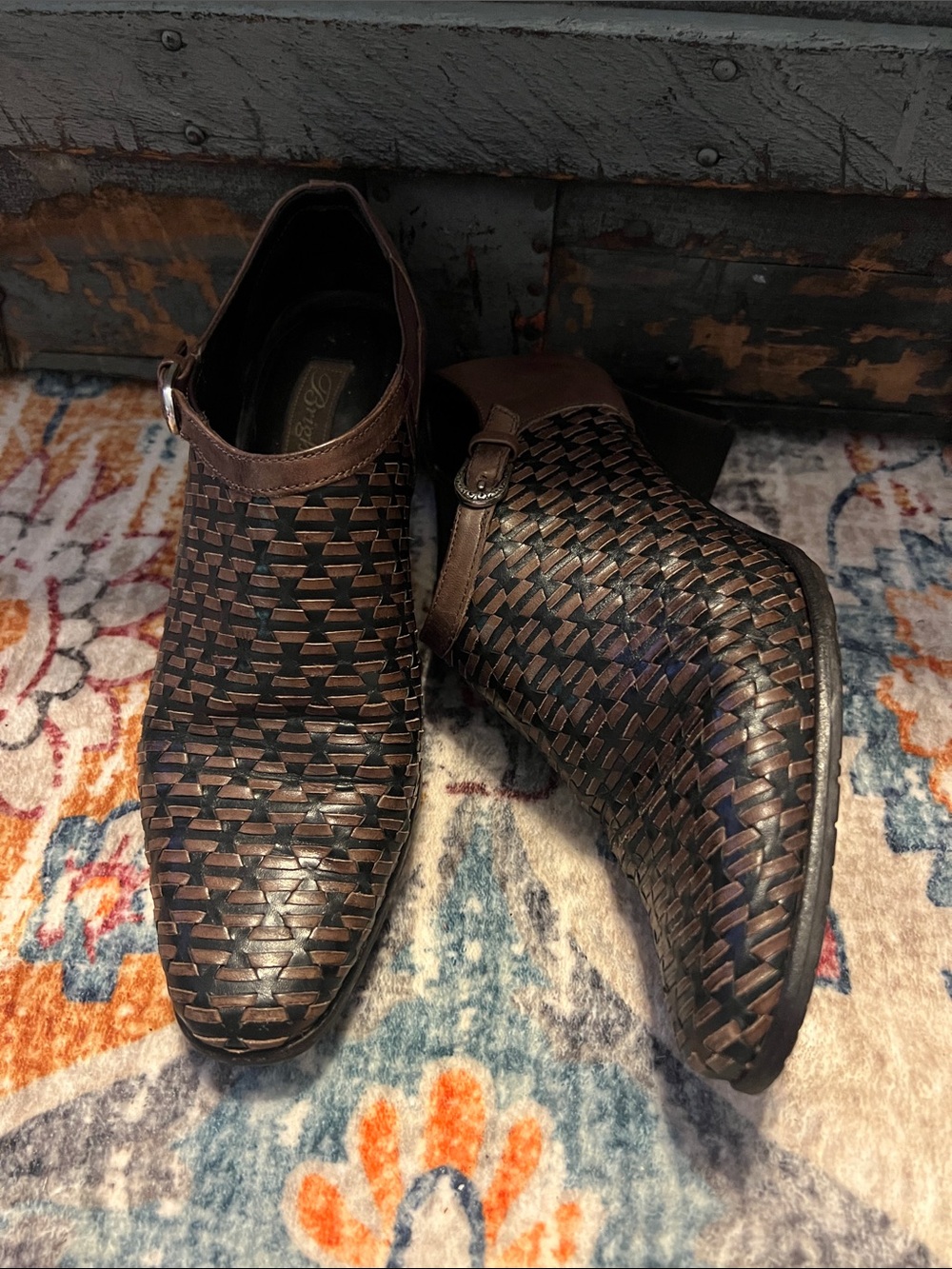 Brighton Women's Woven Leather Ankle Boots - Brown & Black Size‎ 7